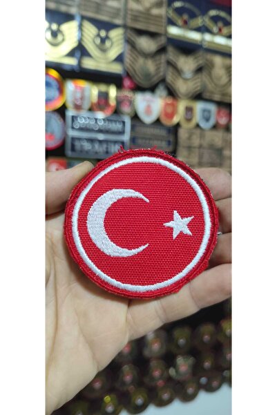 ÇUKUROVA ÜTÜ 7 cm Nakışlı Türk Bayrağı Yuvarlak Patch Arma Cırtlı Nakış