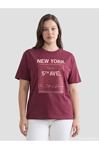 LC Waikiki Rmz Gi̇yi̇m Farkiyla New York Printed Loose Fit Women's T-Shirt