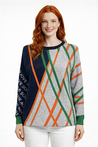 Neden Tekstil Color-Blocked Geometric Patterned and Texted Sweater