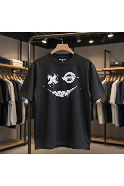 playwear Black Men's 2Li Oversized Dragon Printed Cotton Beast Mode T-Shirt a...
