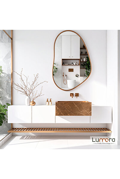 lumora mirror design Nelyos Bronz Lake Boyalı Çerçeveli Dekoratif Ayna • Bany...