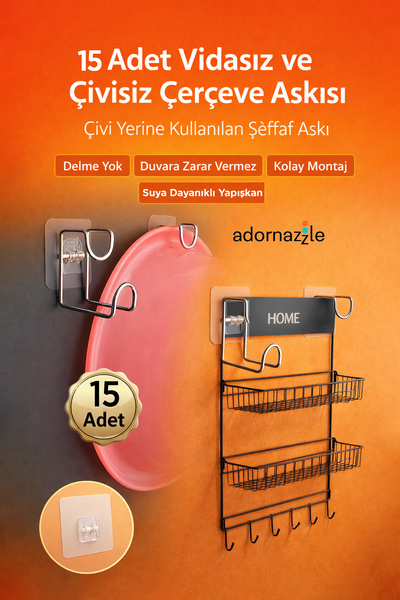 adornazzle 15 Adet Vidasız ve Çivisiz Çerçeve Askısı, Duvar Delmeden Askı Apa...