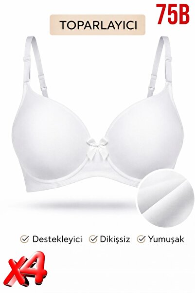 PRUSA İÇ GİYİM Women's Padded (Supported) Underwire Gathering White Bra X4 (4...