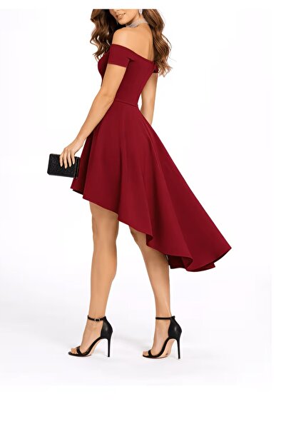 Lacis Strapless Neckline Mini Sleeves Flared Cutout Back Tailed Dress