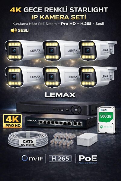 maxcam 6 Kameralı 4K 1440P Full HD PoE IP Kamera Sistemi – Gece Renkli Ultra ...