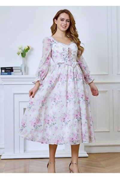 alqarat Arya Classic Floral Summer Midi Dress