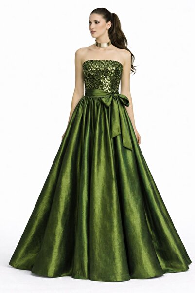 ALYEL NAKER Stylish Maxi Strapless Dress with Sequins on Top & Taffeta Skirt