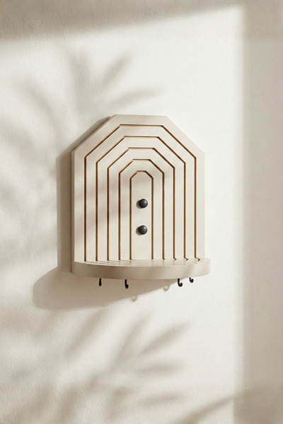 UMN DECOR Geometrik Formlu Dekoratif Anahtar Askısı ve Mini Duvar Rafı İskand...