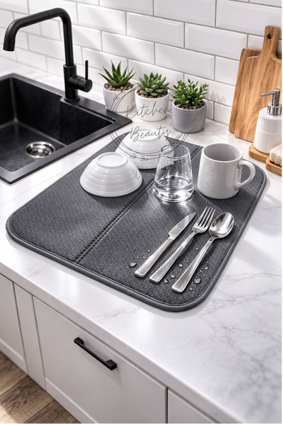 Kitchen Beauty Mikrofiber Bulaşık Kurulama Matı Kurutma Örtüsü Tezgah Üstü Bu...