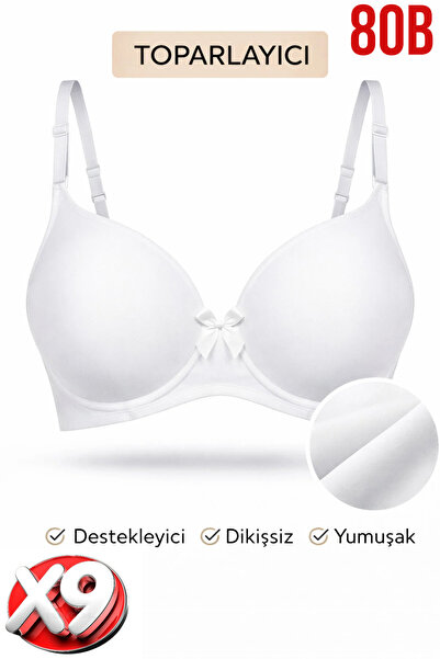PRUSA İÇ GİYİM Women's Padded (Supported) Underwire Gathering White Bra X9 (9...