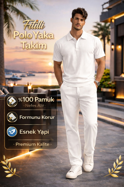 SKYBEAR Beyaz Erkek Polo Yaka Pantolon Takım Premium Kalite Yeni Sezon Yazlık...