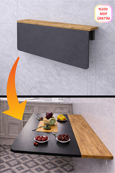 Kydonia Home 60x110 cm Katlanır Açılır Kapanır Duvara Monte Masa Oval Köşeli MDF