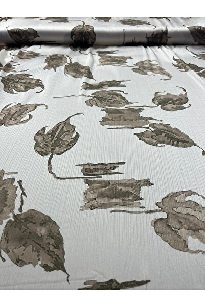 Kumaş sever Exclusive 3-Color Watercolor Leaf Patterned Yoryo Satin Fabric – Ivory Base, Lightweight and Flowing Dress Fabric