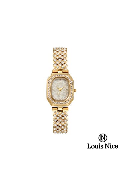 Louis Nice ساعة نسائية لويس نايس كريستال ستيل ذهبي