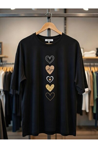 playwear ΓΥΝΑΙΚΕΙΟ T-SHIRT ΜΕ ΣΤΑΜΠΑ ΚΑΡΔΙΑΣ ΜΕΓΑΛΟΥ ΜΕΓΕΘΟΥΣ, Κανονική Εφαρμ...