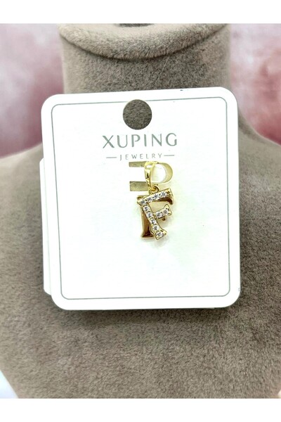 XUPING JEWELRY Zirkon Taşlı Harf F Kolye Ucu (14k Gold 1x1cm)