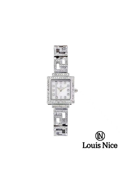 Louis Nice ساعة نسائية لويس نايس كريستال ستيل فضي