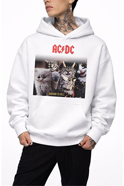 Fuddy Moda Hanorac unisex cu glugă cu imprimeu AC-DC Cat, hanorac supradimens...