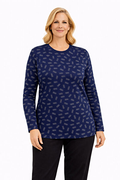 Mutlu City Women's Patterned Round Neck Relaxed Fit Combed Cotton Blouse for ...