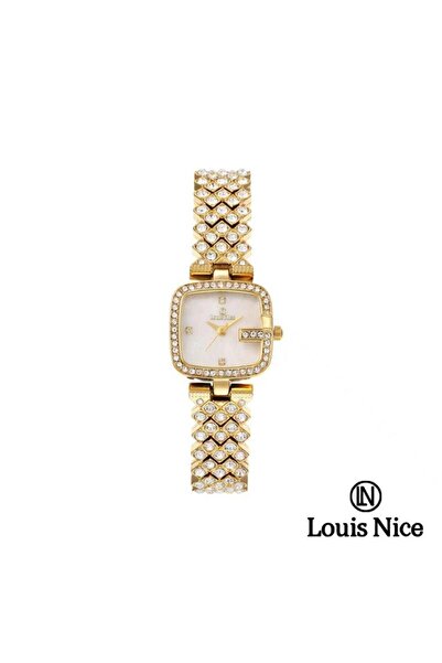 Louis Nice ساعة نسائية لويس نايس كريستال ستيل ذهبي