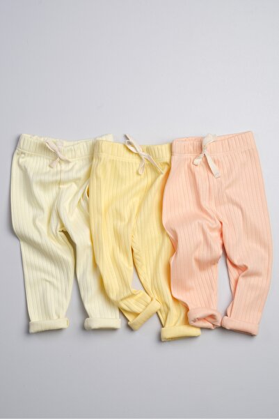 Bondberro Set of 3 100% Cotton Camisole Baby and Kids Tights (Salmon - Yellow...
