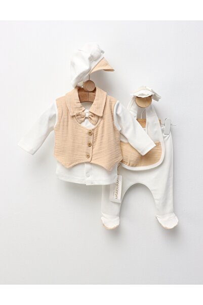 MiniKids 5-piece suit, Alfred, white-beige 56 (0-1 months)