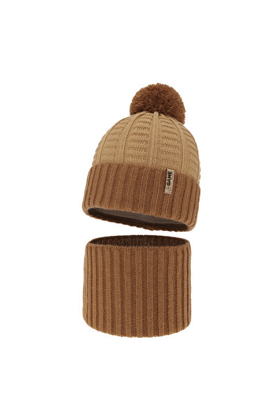 MiniKids Set caciula cu fular circular Leo maro 54-58