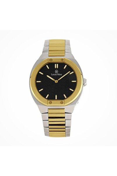 Louis Nice ساعة رجالية لويس نايس ستيل فضي و ذهبي