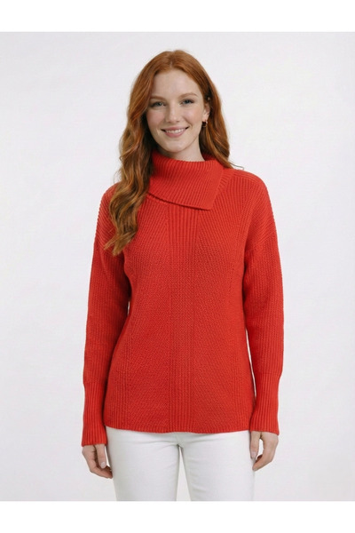 Neden Tekstil Orange High-Necked Sweater with Side Buttons