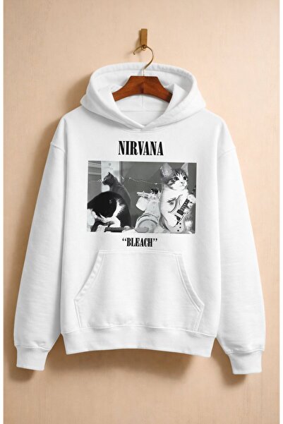 Fuddy Moda سويت شيرت بقلنسوة مطبوع عليه قطة نيرفانا بليتش للجنسين، هودي كبير ...