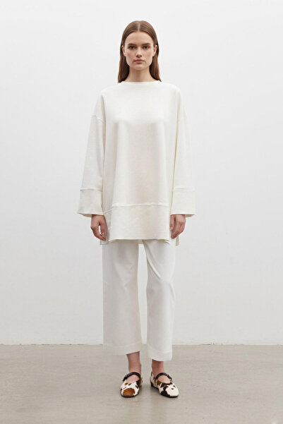 Puane Bisiklet Yaka Düşük Omuz Ekru Örme Tunik 20735