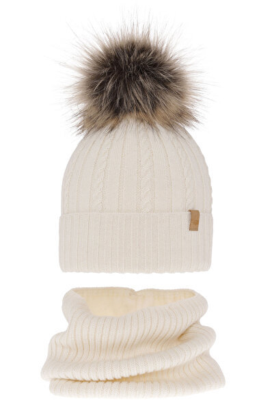 MiniKids Set caciula cu burlan MERINOS Mirabel ecru 48-50