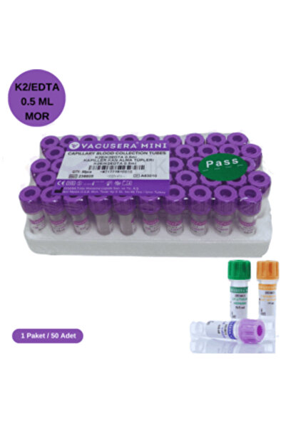 Vacusera Vakumlu K2 Edtalı Kan Alma Tüpü 0,5 ML (Pediatrik) (Mor Kapak) 50 li...
