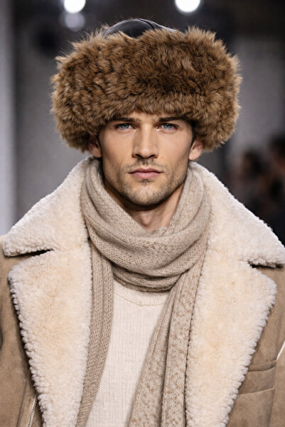 hoaryage Unisex Toskanalı Uzun Kurt Rengi Tüylü içi Koyun Kürklü Börk, Şapka,...