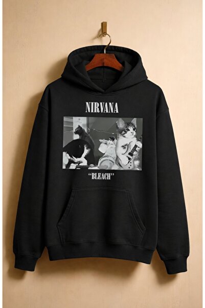 Fuddy Moda سويت شيرت بقلنسوة مطبوع عليه قطة نيرفانا بليتش للجنسين، هودي كبير ...