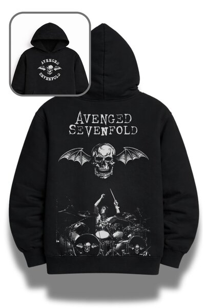 Fuddy Moda Unisex φούτερ με κουκούλα και στάμπα στην πλάτη Avenged Sevenfold,...