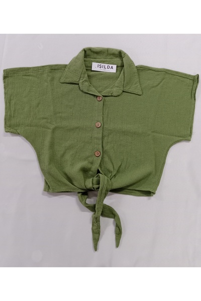 IŞILDA FASHION Tie-Waist Crop Shirt