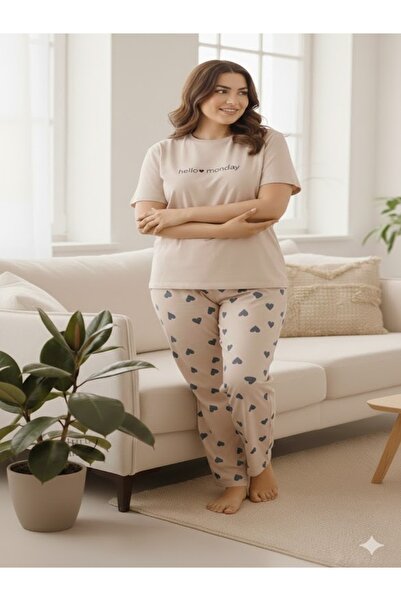 Mihra Milan Plus Size Short Sleeve Long Bottom Oversized Pajama Set