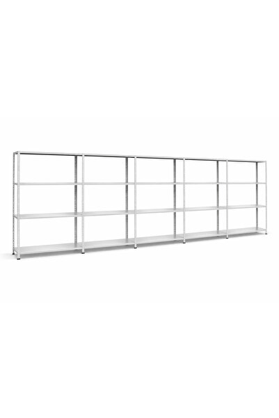 Raffar Galvaniz 4 Katlı 5Li Birleşik Arşiv Raf Sistemi - Çelik Raf - Metal Ra...