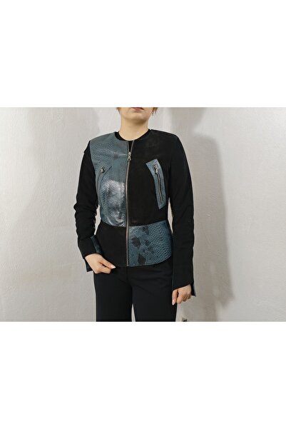 hoaryage Genuine Lambskin Soft Leather, Snake Print Pattern Leather Coat Blaz...