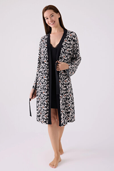 Arnetta Women's Black Dressing Gown - Black