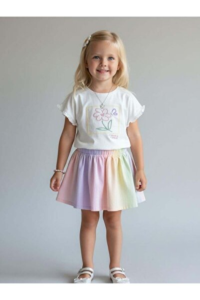 Zekids Κοριτσίστικο βαμβακερό μπλουζάκι με κέντημα λουλουδιών