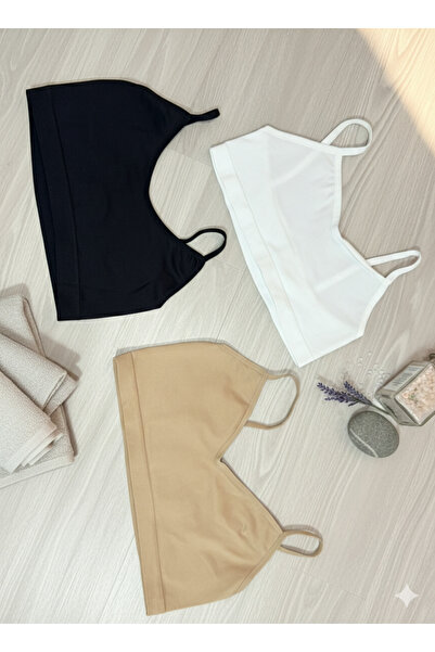 Krm Ambalaj 3-Piece Strappy Bustier/ Thin Strappy Bustier/ Black, Beige and W...