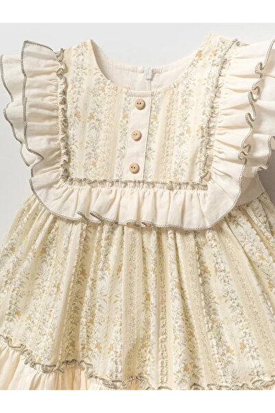 BEYAZ BEBE Girl's Lined Dress with Tiny Floral Pattern