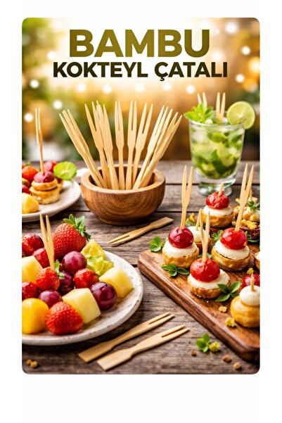 figanlar ambalaj 50 Adet Bambu Kokteyl Çatalı 9 cm Ahşap Cips Kanepe Meyve Su...