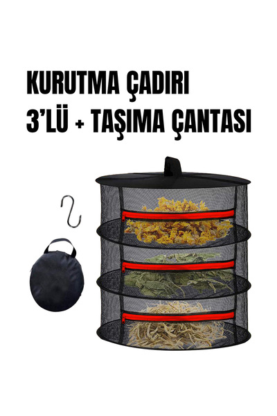 TİNEKE 3 Katlı Fermuarlı Meyve Sebze Kurutma Filesi | Katlanabilir Doğal Kuru...