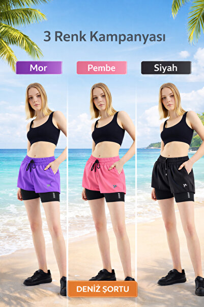 winmoda Γυναικείο σορτς κολύμβησης με διπλό στρώμα και ενσωματωμένο κολάν – 3...