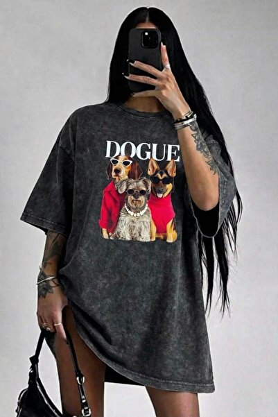 Noi Belis Oversize Pattern Printed Knitted T-Shirt with Washing Detail Ss26Ts...