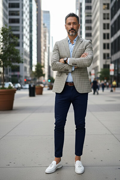 dehaine Men's Slim Fit checked jacket, 606, cream