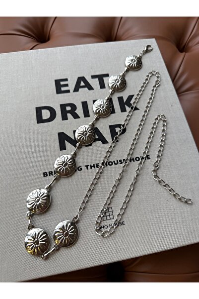 coaksco Women's Body & Waist Chain Silver Plate with Floral Pattern